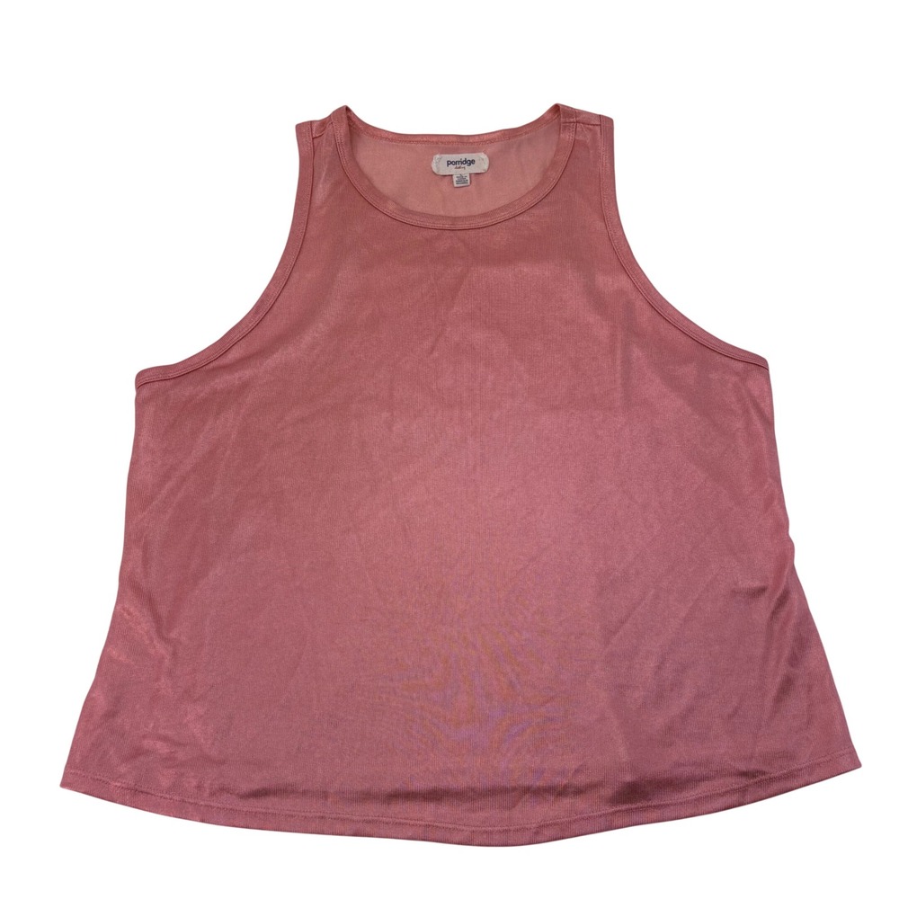 Porridge Womens Shimmer Knit Tank Top Coral Pink Sleeveless Crew Neck Size Large